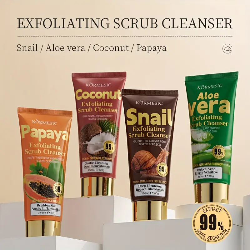 Exfoliating Scrub Cleanser, Snail Cleanser Deep Cleansing Oil Control Aloe Vera Face Wash,Daily Exfoliates Papaya Facial Cleanser Firming Pores Coconut Face Cleanser, Skin Care For Women And Men Gifts Smooth Comfort