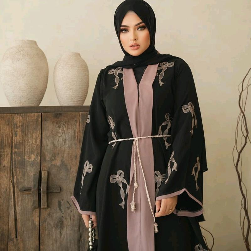 Abaya Tasya Pita Arabian Style Muslim Gamis Dewasa - Bahan Jetblack Bonanza - Ukuran S-XXL - Wanita Hitam Dress Turki Bordir Mewah 0