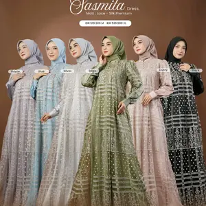 SASMITA DRESS BY ARRAFI BAJU GAMIS WANITA Matt Lace Mix Silk Premium dengan Warna Thistle, Blue, Silver, Sage, Dusty, dan Black