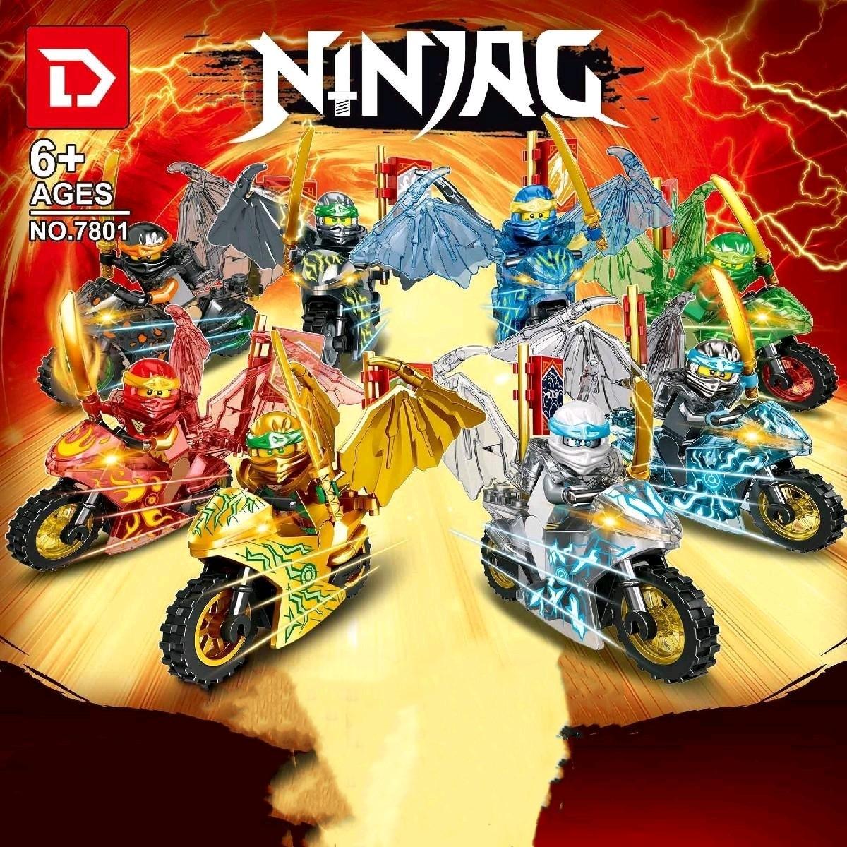 mainan anak ninja bersayap naga 7801 dragon kokoh keren + motor + bendera + ninja figure Kay Jay Cole Lloyd zane nya kai sensei master wu building blocks Set Hadiah Cowok Cewek Beraneka warna Game