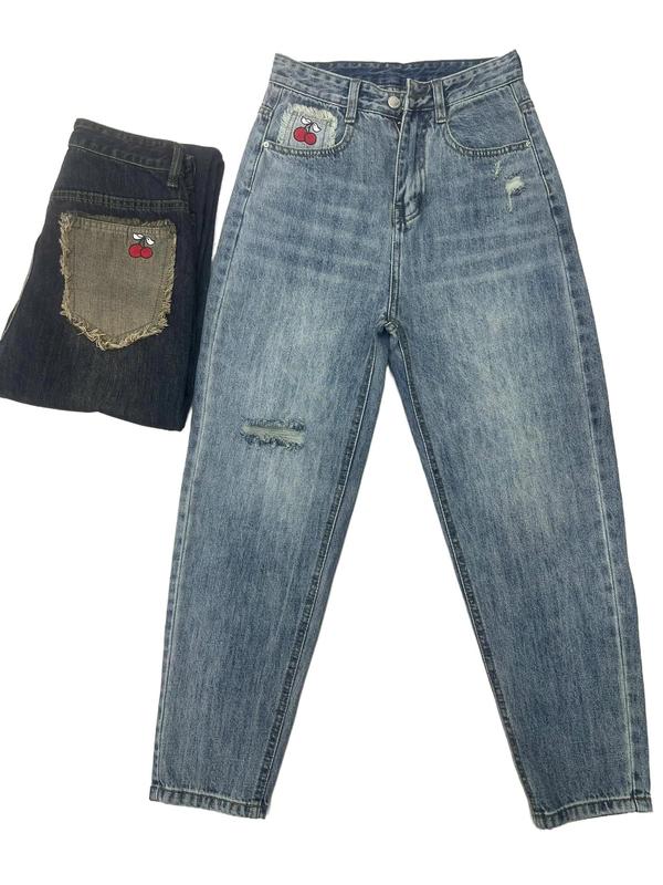  Quần Jeans Bagy Thêu Cherry Màu Bụi Vàng & Xanh Nhạt Chất Vải QC Cao Cấp Thiết Kế Tinh Tế Thời Trang Phong Cách Hiện Đại 