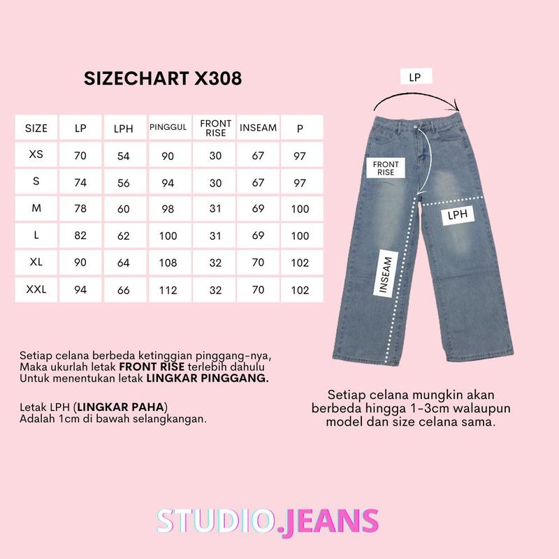 X308 STUDIOJEANS Celana Panjang Wanita High Waist Straight Cut Jeans Demin Cewek Baggy Light Blue Washed Jeans Kekinian 1
