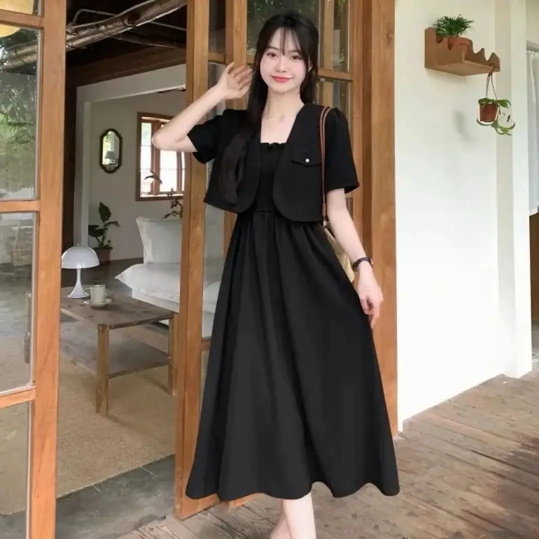 SET Dress Cardigan 2in1 Wanita Setelan FREE Bando Crinkle AIrflow Premium 6021 Polos Baju Santai Nyaman Variasi Fit