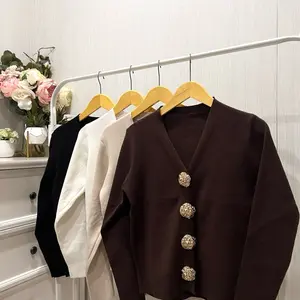 Cardigan Simple Elegan Knit Premium/Embossed Buttons/Busui Frendly