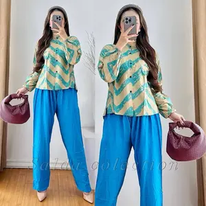 One set wanita kekinian detak jantung boutique fs rayon premium Celana Panjang Setelan Dewasa Motif Baju Batik