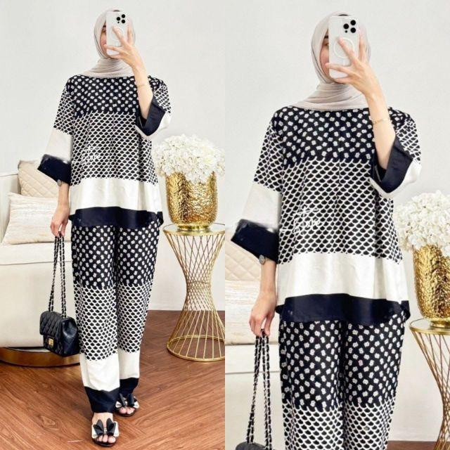 Setelan Wanita Oneset Wanita Setelan Rayon Celana Kulot Atasan Rempel Bahan Rayon Motif Adem Dan Nyaman  Baju Dewasa Remaja Panjang Santai Muslim Bawahan Lembut hitam Busui Rayon Premium Exclusive Kekinian Lebaran Atasan Wanita Celana Kulot
