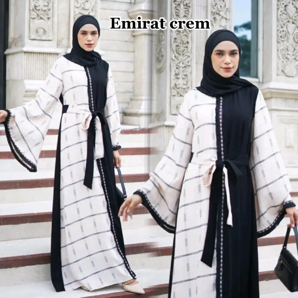 Abaya Emirat Abaya Hitam Kombinasi Vanessa Motif dan Renda Abaya Muslim Abaya Wanita