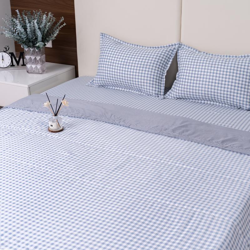 Bộ chăn ga gối cotton đũi kẻ chăn đũi kẻ sơ đậu nành set chăn hè đũi ga giường vỏ gối kẻ đồng bộ decor màu pastel đơn giản