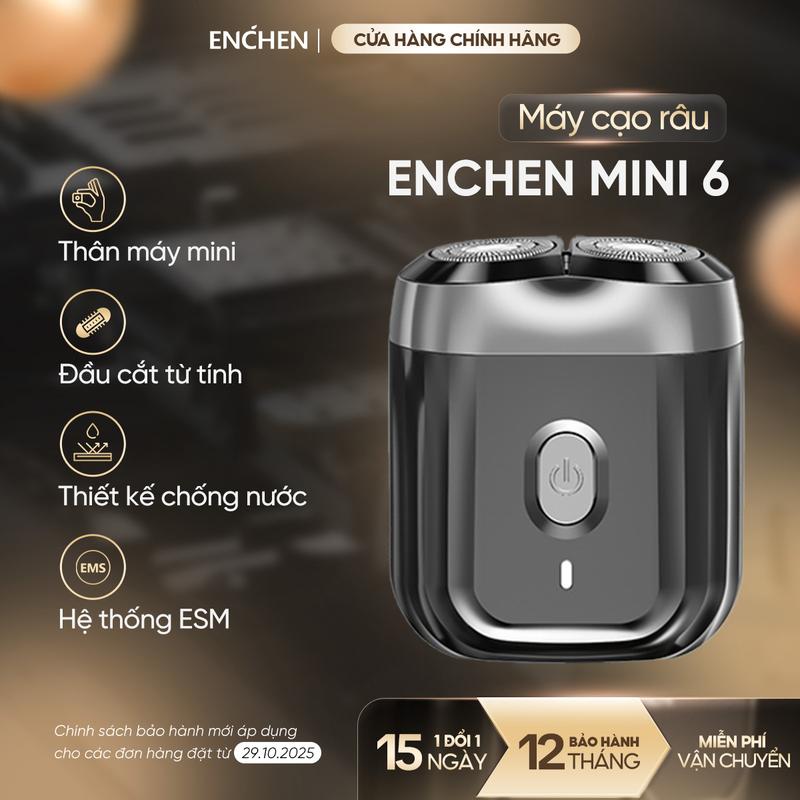    Độc Quyền Trên Live   Máy cạo râu Enchen Mini 6 - lưỡi dao kép siêu mỏng - chống nước IPX7 cạo khô & ướt - pin sử dụng đến 2 tháng - BH 12 tháng 