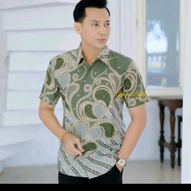 Kemeja Batik Pria Lengan Pendek Elegan Nyaman Atha Store Katun Cowok Hem Dewasa Kantor Formal Panjang Lembut Motif Santai Seragam Keren Casual Slim  Baju Slimfit