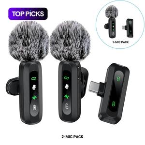 ワイヤレスマイク、iPhoneとAndroid用のプロフェッショナルワイヤレスマイク、ビデオ録画、教育、インタビュー、ポッドキャスト用のラペルマイク