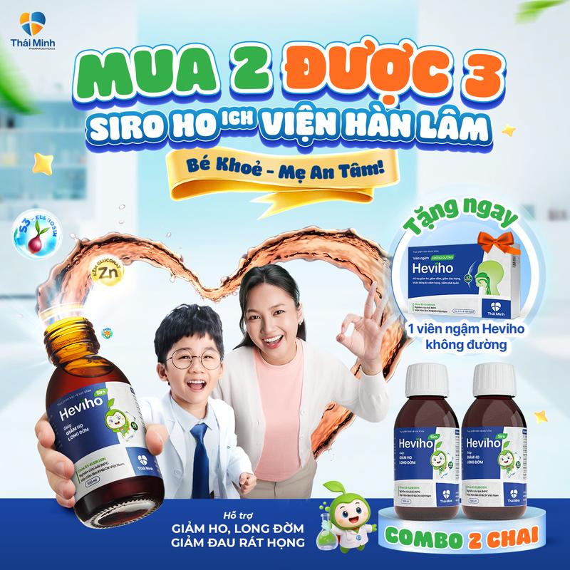   COMBO 2 TẶNG 1  HEVIHO - SIRO HO VIỆN HÀN LÂM - Hỗ trợ giảm ho long đờm - Chai 100ml 