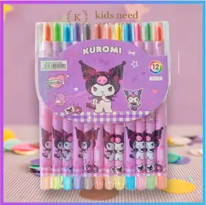 Kidsneed Krayon Putar Panjang 12 Warna Kuromi Design Unik Stationery Oil Pastel Rollng Crayon Untuk Kreatif