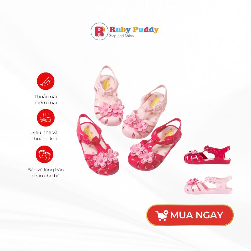 Giày Sandan Chính Hãng Mini DD Mẫu Hoa Chất Liệu Mềm Êm Chân Bé Dành Cho Bé Gái 1-8 Tuổi Ruby Puddy