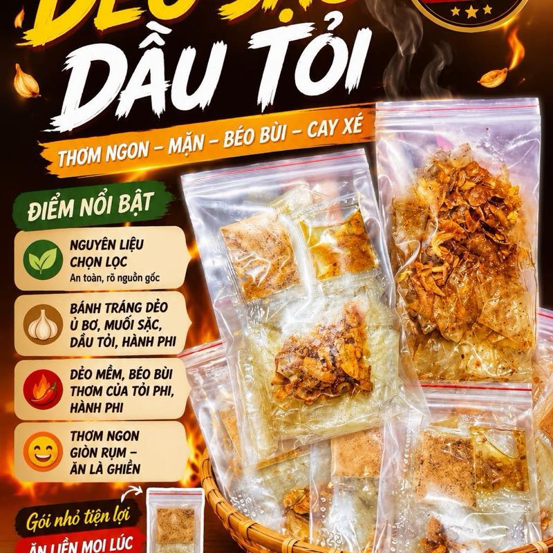 Xâu 10 bịch bánh tráng sặc dầu tỏi hành phi