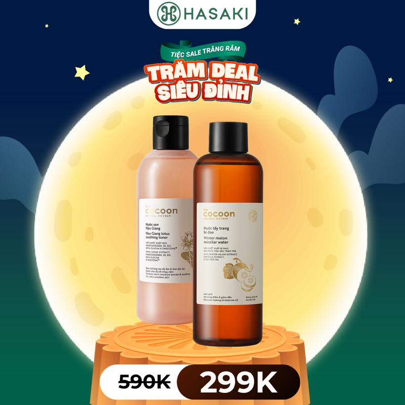 Combo Cocoon Nước Cân Bằng Sen Hậu Giang 310ml & Nước Tẩy Trang Bí Đao 500ml Hau Giang Lotus Soothing Toner + Winter Melon Micellar Water | HASAKI BEAUTY