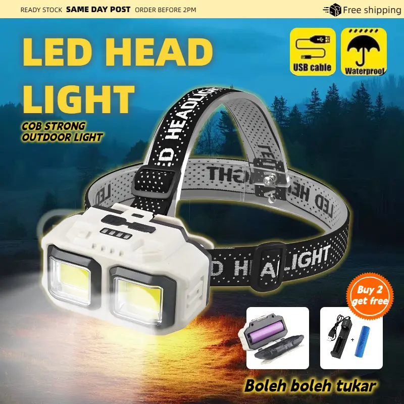 Lampu Kepala Sensor Gerakan dengan Mod SOS, Pancaran Luas, Bateri Boleh Ditukar & Paparan Kuasa 4-Tahap – Lampu Ringan Tanpa Tangan untuk Memancing, Mendaki, Berlari, Kecemasan Portable Lights Putih Lighting