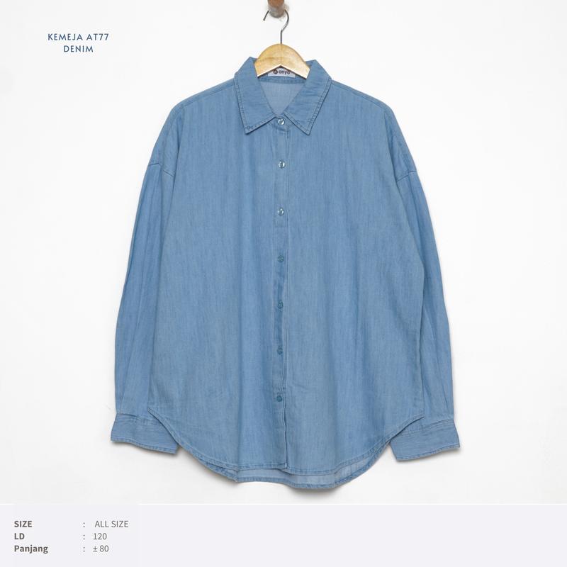 Product Introduction of Anyostore AT77 Atasan Kemeja Jeans Oversize Wanita Jumbo Bahan Denim 0