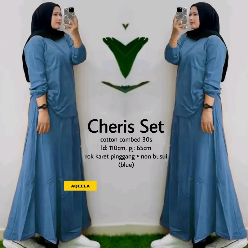 Cheris Setelan Rok Kaos Combed Original Lingkar Dada 110 Panjang 65 untuk Wanita Nyaman Basic  Dewasa one set hijab style dan atasan one  set  elegan  lebaran 6