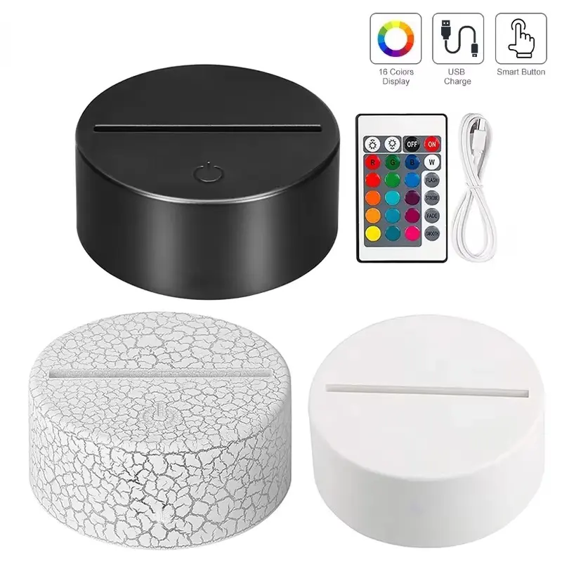 Giá Đỡ Đèn LED, 3D, Giá Đỡ Đèn Ngủ, LED 7 / 16 Màu, Có Thể Điều Chỉnh Độ Sáng, Làm Bằng ABS, Có Điều Khiển Từ Xa USB, Giá Đỡ Đèn Bàn, Phụ Kiện Chiếu Sáng