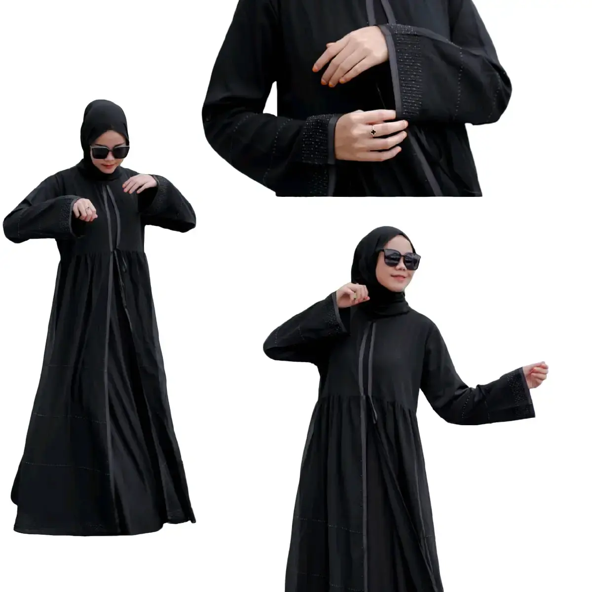 ABAYA SHANIA gamis elegan payet swarosky Hitam Polos Mewah Muslim Wanita Bordir Ceruty Kombinasi Mutiara