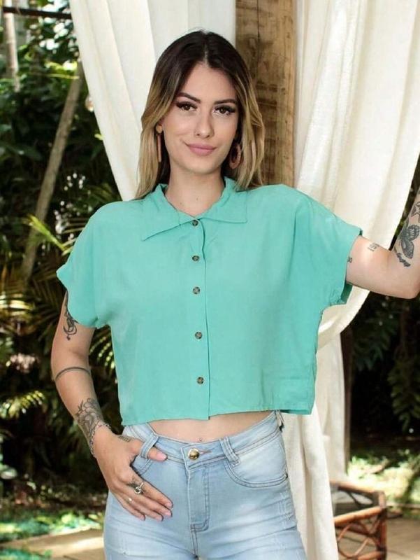 batwing croptop kemeja cringkel airflow baju croptop wanita trendy Atasan Kancing Oversize 3