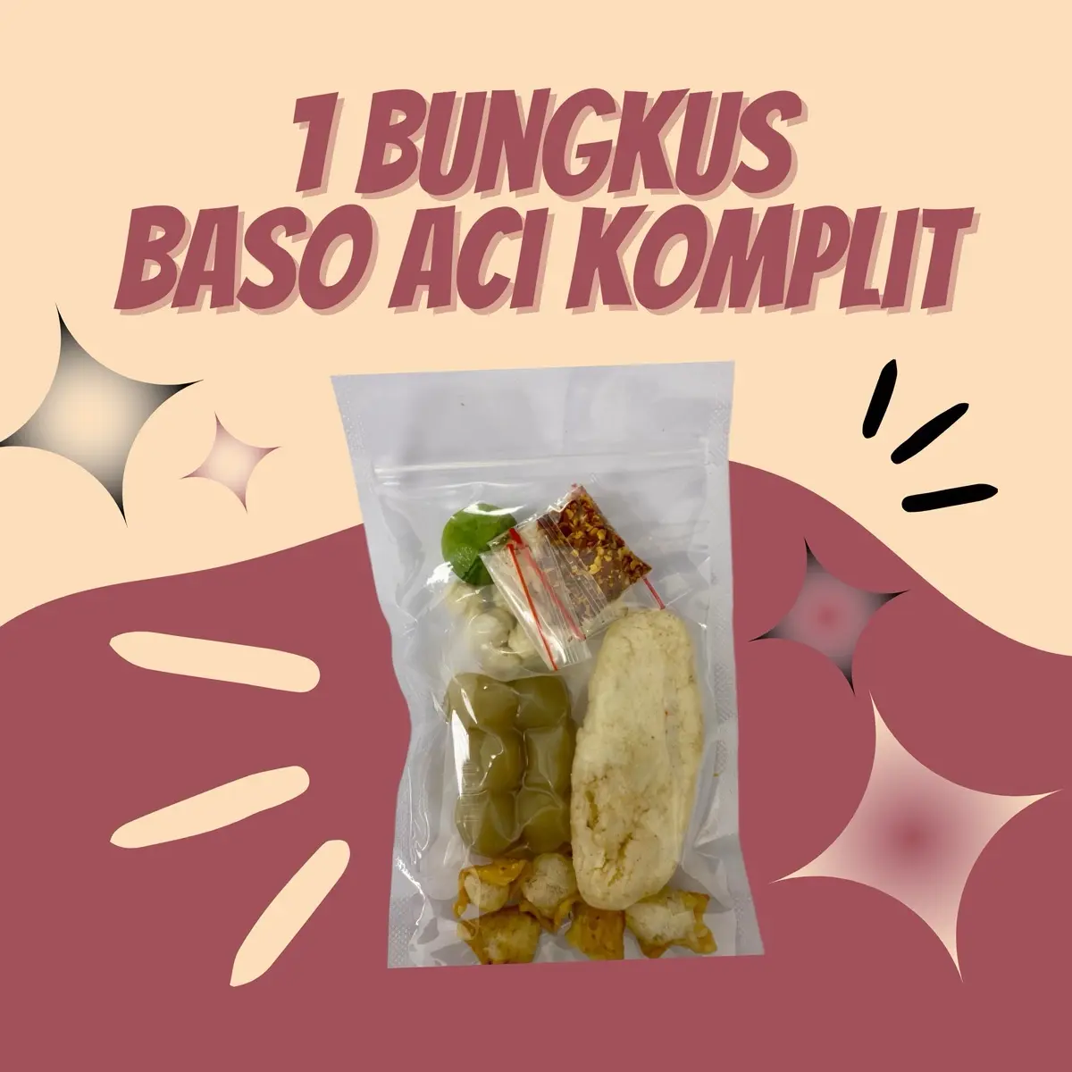 SATU BUNGKUS BASO ACI ISI KOMPLIT MURAH