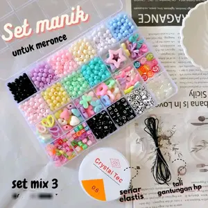 Set Manik Diy kotak  manik-manik Aesthetic - Manik-manik Lucu kemasan DIY Free Senar + Tali Giok