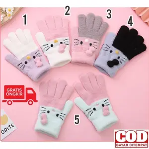 ￼Sarung Tangan Anak Motif Cat Kitti Bahan Rajut Halus