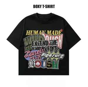 (COD)Kaos Boxy Putih/Hitam dengan Koleksi Grafis "HUMAN MADE" yang Kaya Warna, Kombinasi Teks "WILD", "EXTEND THE", "Lonely Pleasure", "BUSH" dengan Ikon Bintang & Sekop yang Eye-Catching, Cocok untuk Gaya Streetwear yang Edgy, Artistik,