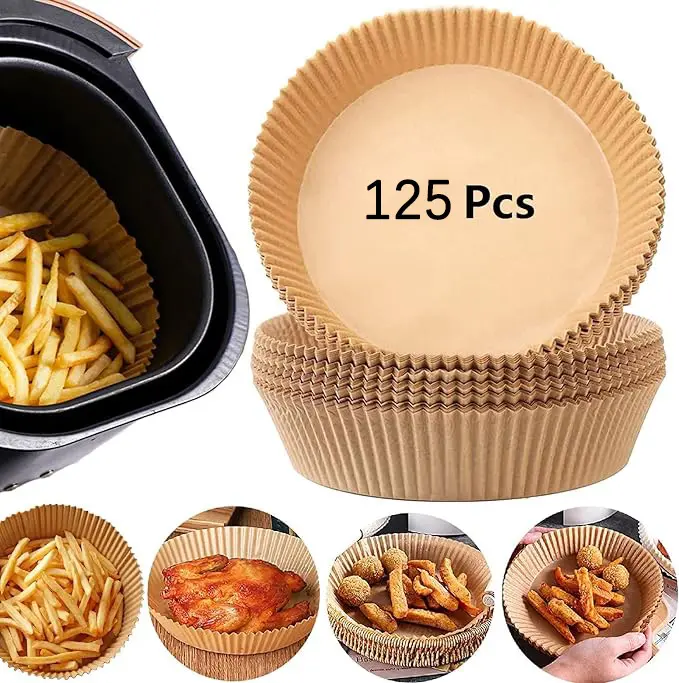 Air Fryer Paper Liners, 50PCS / 125PCS Non-stick Disposable Parchment Sheets for Baking,Baking utensils, Food Grade Liner for Baking Roasting Microwave (6.3inch-Round）