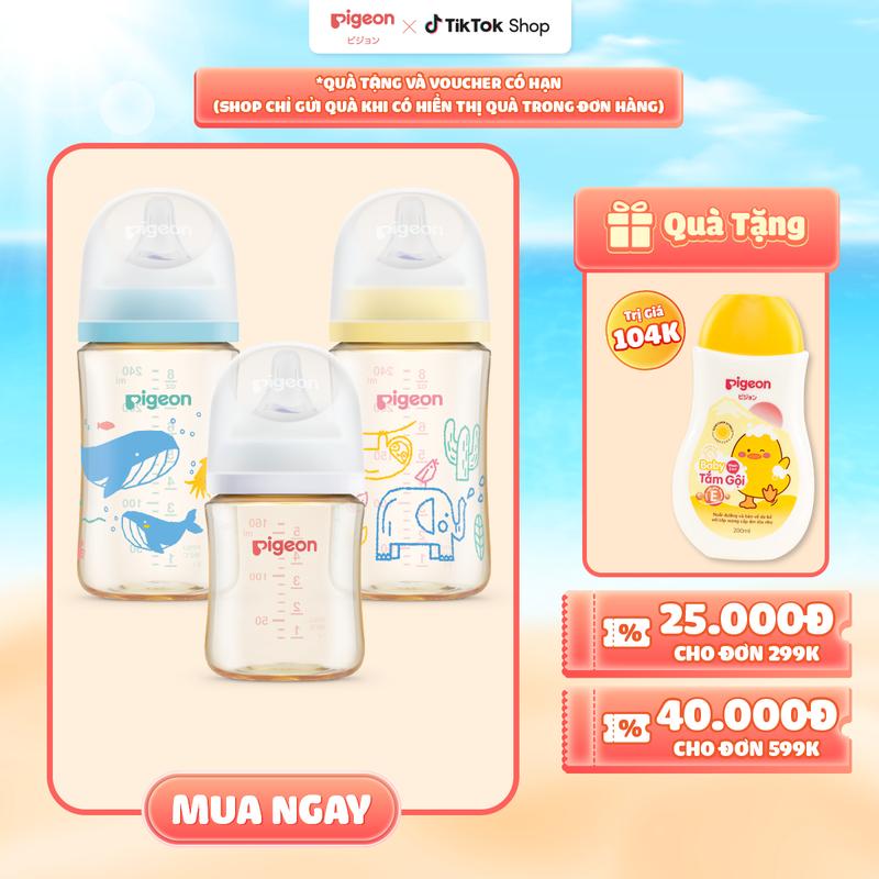 Bình Sữa Pigeon PPSU Softouch Baby-Friendly World 160ml/240ml - Nhiều Hoạ Tiết 0