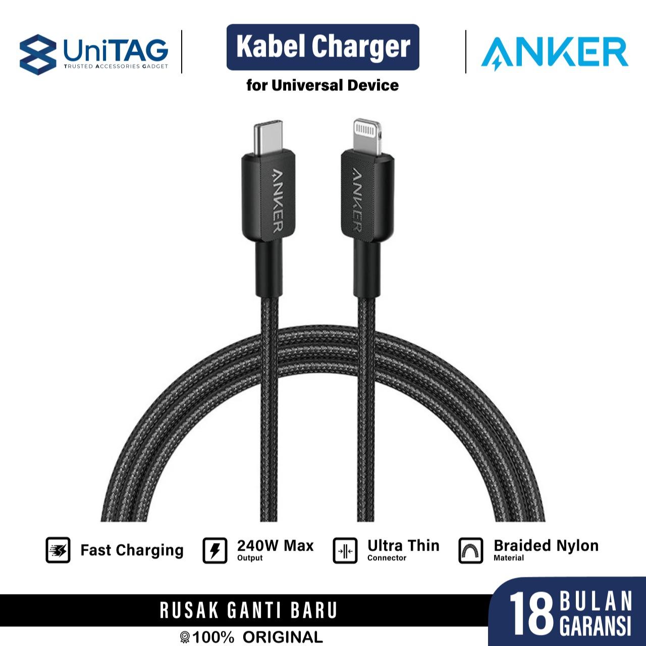 Anker Kabel Charger Lightning - USB C 60W Braided 0.9m 322 Powerline - Black A81B5H11