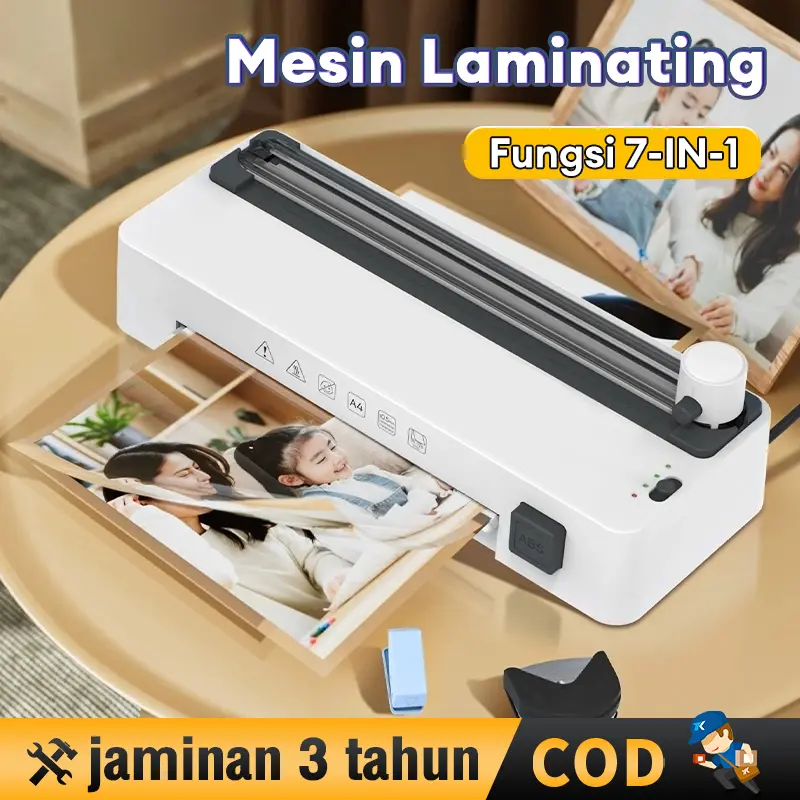 Reaim Mesin Laminating 7in1 A4/F4(230mm) 80-125 Mic Laminasi Hot & Cold Foto Dokumen Dilengkapi dengan Mesin Pemotong Kertas 3-in-1 (Garis Lurus, Garis Putus-Putus, Garis Bergelombang), Pemotong Sudut, dan Alat Pengebor.