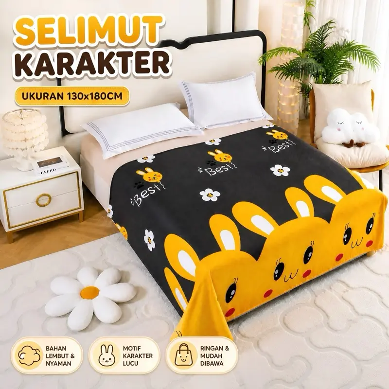 Selimut Karakter Ukuran 130x180cm Bahan Panel Bulu Halus Lembut Gramasi 300 Gram Motif Menarik dan Elegan Best Seller