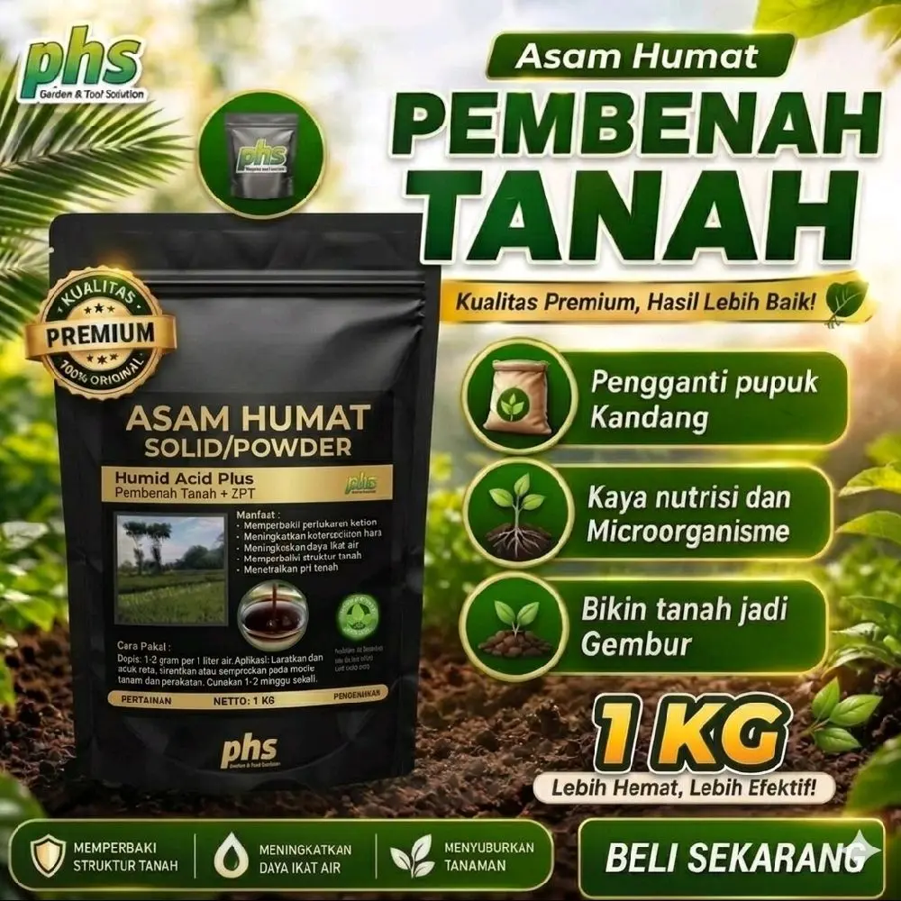 Asam Humat Solid/Power 1KG Pembenah Tanah Kualitas Premium Kaya Nutrisi & Microorganisme
