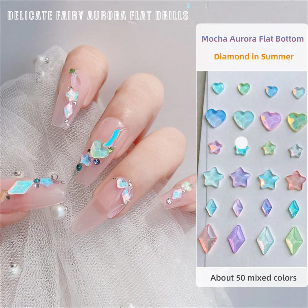Nail Art 3D Decorative Rhinestone - Manicure Mini Resin Charms - 50Pcs/Bag Nails Art Jewelry - Candy Color Flat Bottom Love Heart -