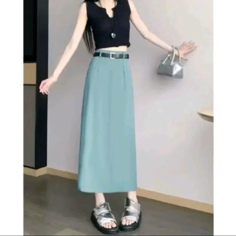 Chân váy A  Nữ suông công sở dáng dài xẻ sau chất liệu tuýt si dày dặn 0