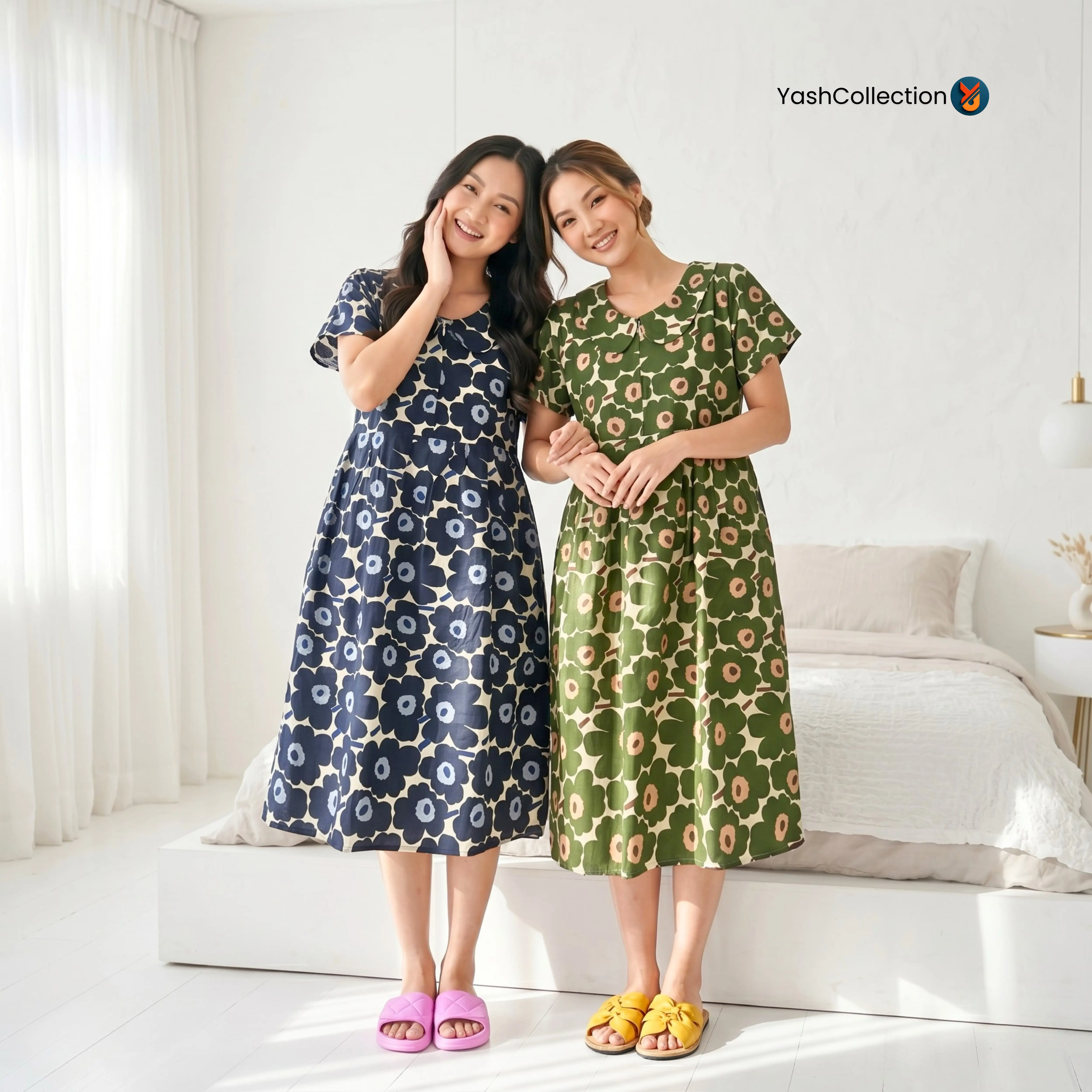 Daster Chibi BLOSSOM Dress Kerah Kupu Part.2 Panjang Selutut Wanita Katun Rayon Busui Bumil Lembut Nyaman YashCollection