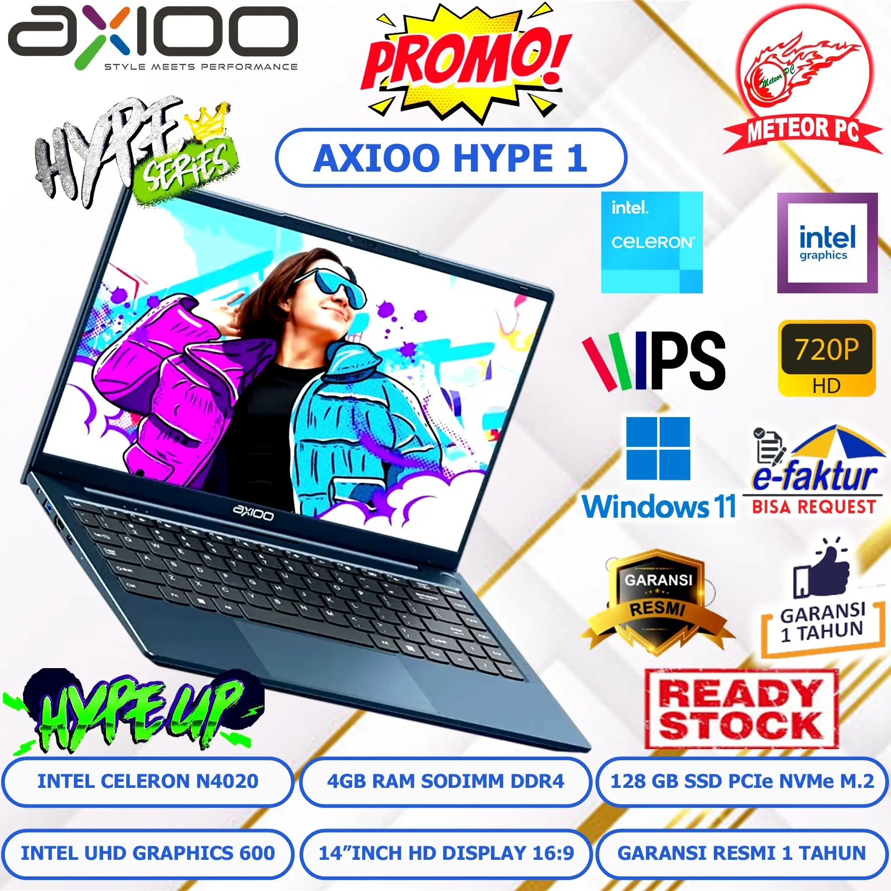 AXIOO MYBOOK HYPE 1 Celeron N4020 4GB SSD 128GB 14" HD W11