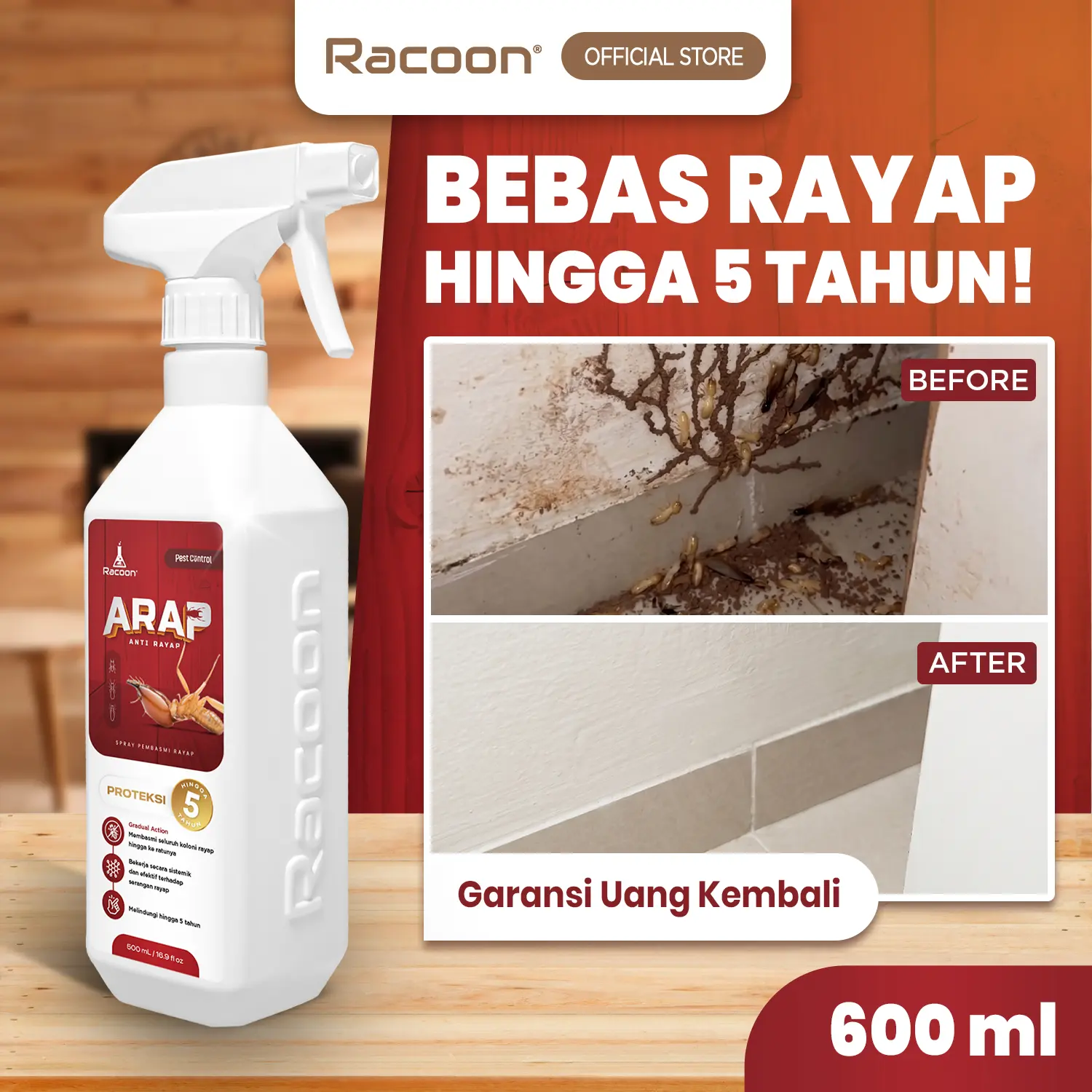 Racoon ARAP Spray Anti Rayap 600ML - Cairan Anti Rayap / Pembasmi rayap Dinding Kayu Pvc Tanah