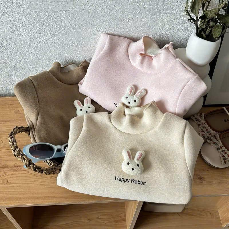 Áo Nỉ Lót Lông Đính Thỏ Happy Rabit Cho Bé Gái – Áo len dày cho bé từ 8kg đến 20kg – Áo thu đông cho bé gái mặc đi học đi chơi