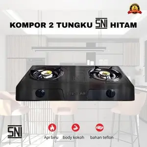 Kompor Gas 2 tungku Teflon Hitam SNI Api Biru
