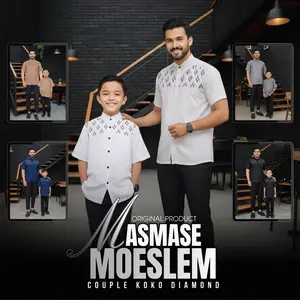 Masmas Moslem Baju Koko Couple Motif Bordir Masmasemoeslem Lengan Pendek Bahan Katun Model Terbaru Usia Anak 1-10 Tahun Kain Muslim Panjang Sarung