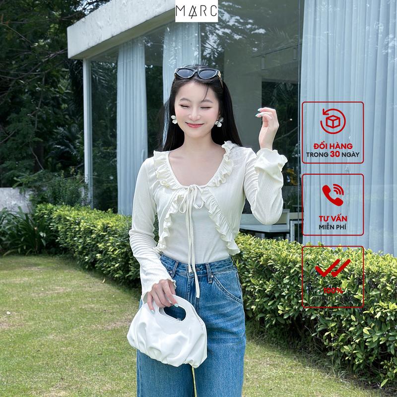 MARC FASHION - Áo khoác thun tay dài phối bèo cột dây TRST122924