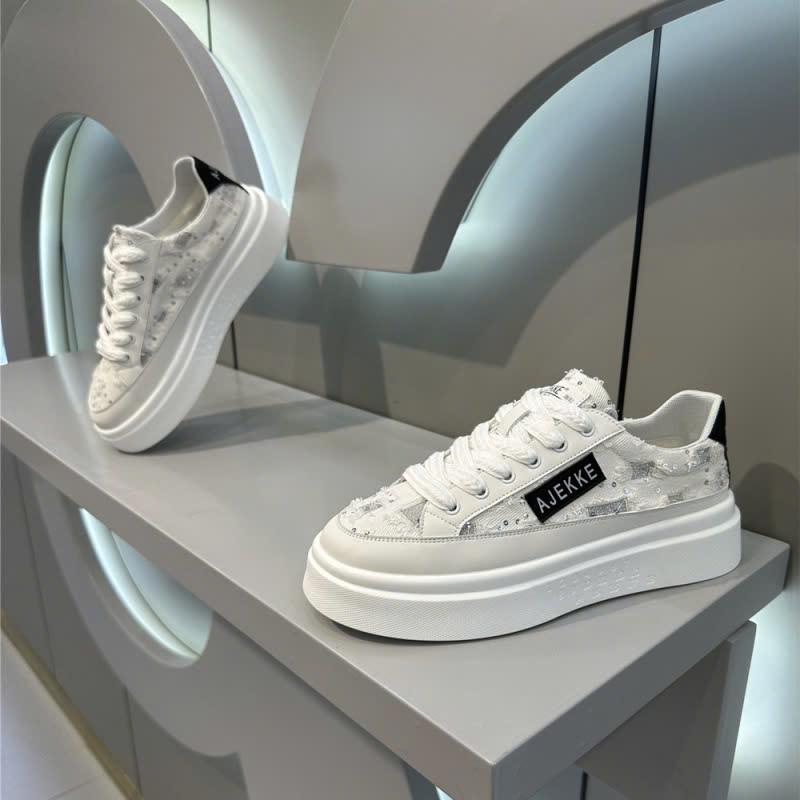 Ảnh Thật - Đế 4cm Giày Sneaker Nam MIKOFA Giày Thể Thao Cổ Thấp Đính Đá Kim Sa Lấp Lánh Mix Da PU Cao Cấp Đế Cao Su Khâu Chống Trơn Trượt Lót Rời Chống Sốc Êm Ái Trẻ Trung T18