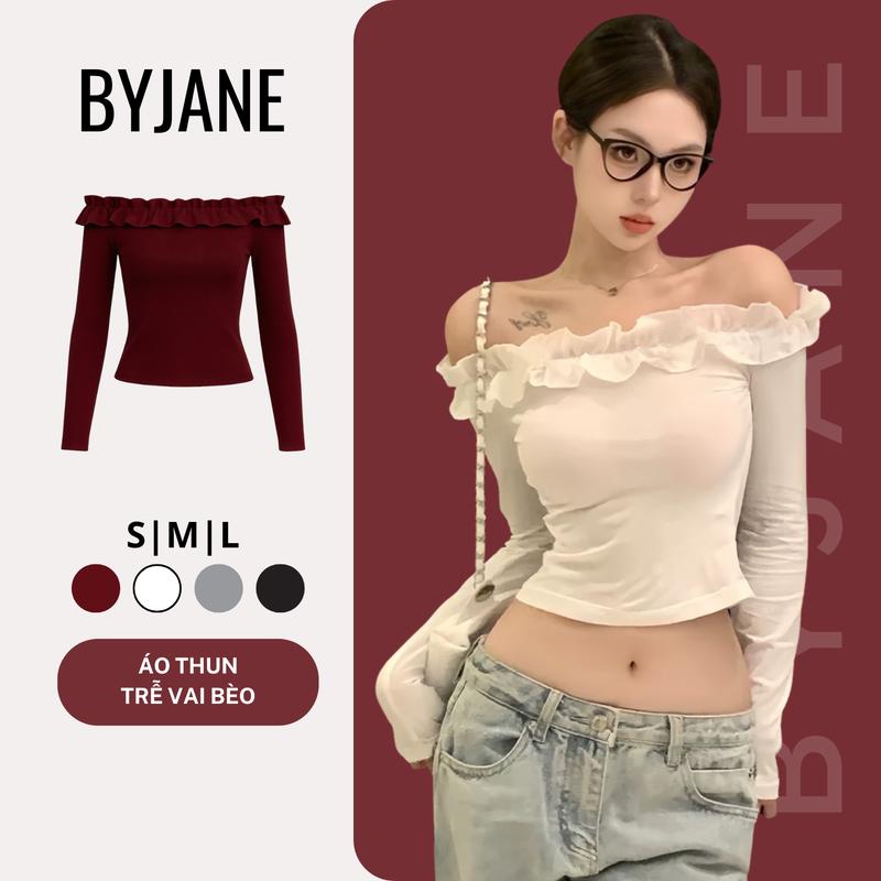 MỞ BÁN Áo Thun Trễ Vai Dài Tay Phối Bèo BYJANE-724