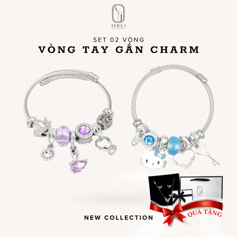[1] [AURAJ] Vòng Tay Gắn Charm AURAJ Combo 02 Chất Liệu Hợp Kim Titan Theo Mệnh Tặng Set Dây Chuyền Titan & Hộp Đựng Túi Giấy Unisex Nam Nữ