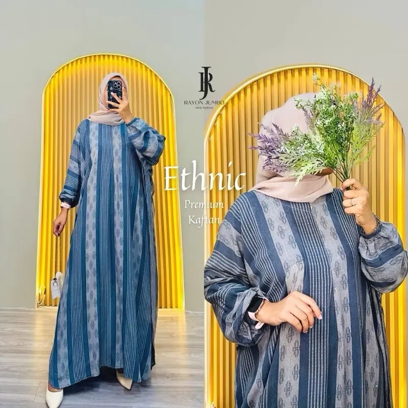 Ethnik Home Dress Kaftan By Sekata Batik Baju Muslimah Wanita Jumbo Gamis Kaftan Rayon Premium 1