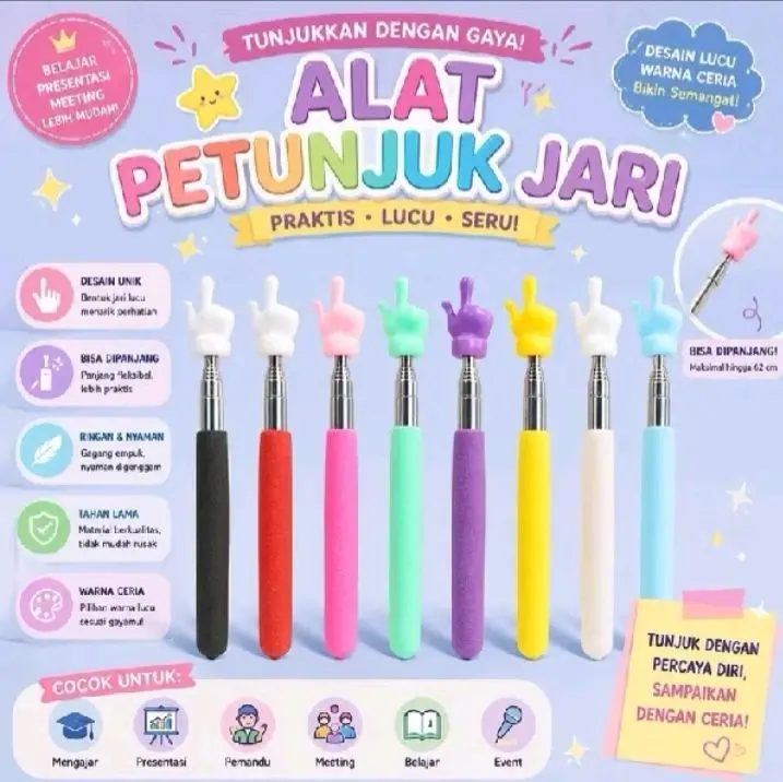 Alat Petunjuk Jari Praktis Lucu Seru Desain Unik Warna Ceria Cocok untuk Mengajar Presentasi Pemenuh Meeting Belajar Event dengan Bisa Dipanjang